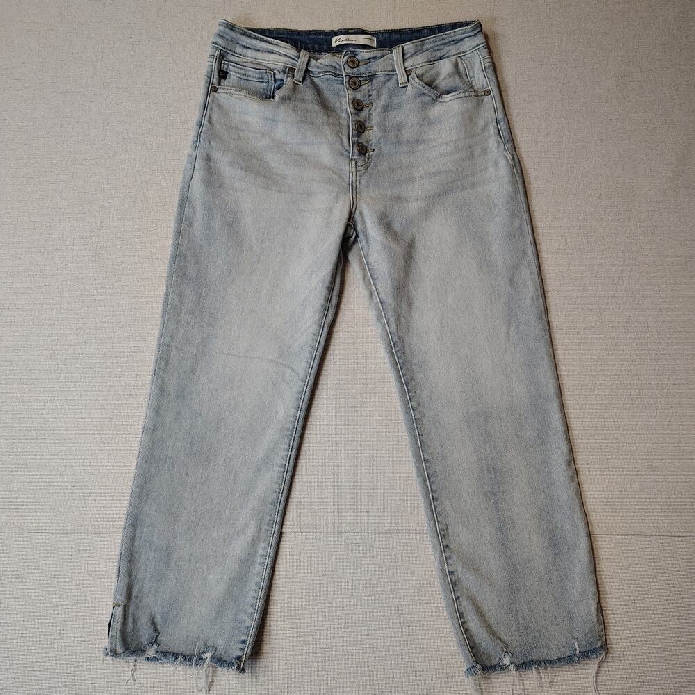 KanCan Womens Jeans 29 Light Wash Straight Leg Cropped Raw Hem Button Fly Y2K